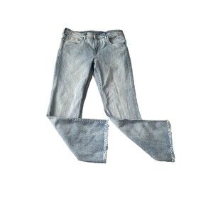 H&M Womens Flare Kick Jeans size 30 Mid Rise Light Blue Fringe Minimalist Hippie